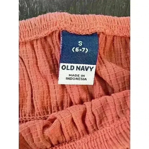 Old Navy Girls Smocked Crop Top Size Small 6-7 Orange Short Puff Sleeve - Picture 6 of 8